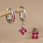 3PCS Gold Colour Crystal Zirconia Drop Earrings Flower Dangle Set