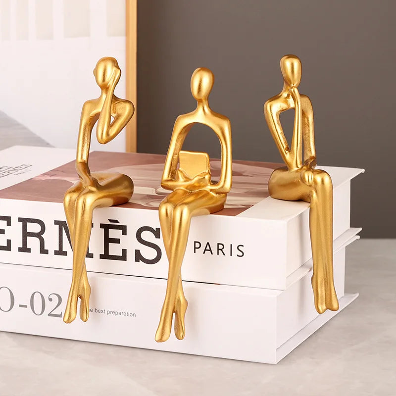Set of 3 Abstract Figurines Nordic The Thinker Modern Art Sculpture Bookshelf Decor