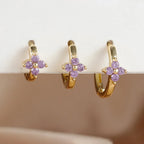3PCS Simple Flower Zircon Hoop Earrings 18K Gold Plated Steel