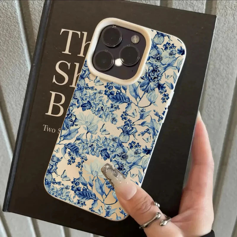 Porcelain Flower Case for iPhone 17 16 15 14 13 12 Pro Max Plus