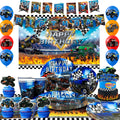 72pc Monster Truck Birthday Party Supplies Tableware Backdrop - Ship from UK