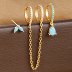 3PCS Stainless Steel Long Chain Two Hole Piercing Earrings Tassel