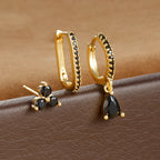 3PCS Water Drop Huggie Hoop Earrings Three-petal Flower Studs