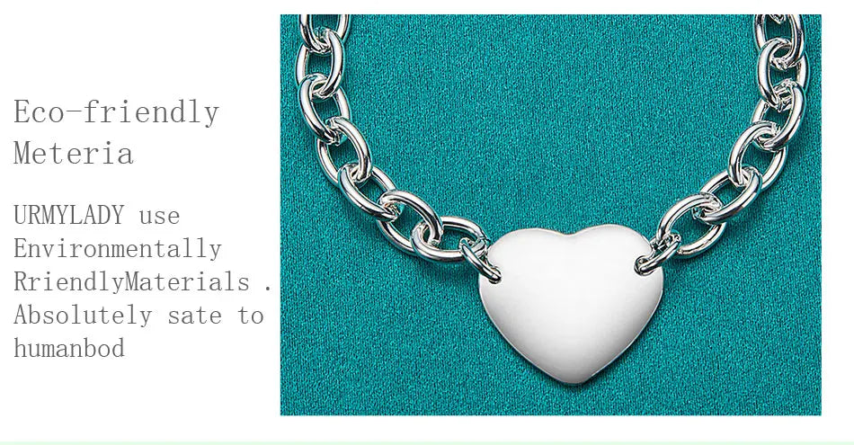 Heart Brand Pendant Bracelet 925 Sterling Silver Women Wedding Engagement