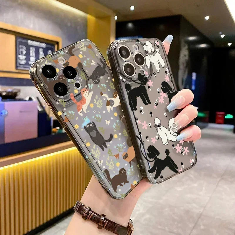 Graffiti Cartoon Dog Cat Case for iPhone 16 15 14 13 12 11 Pro Max XR SE3
