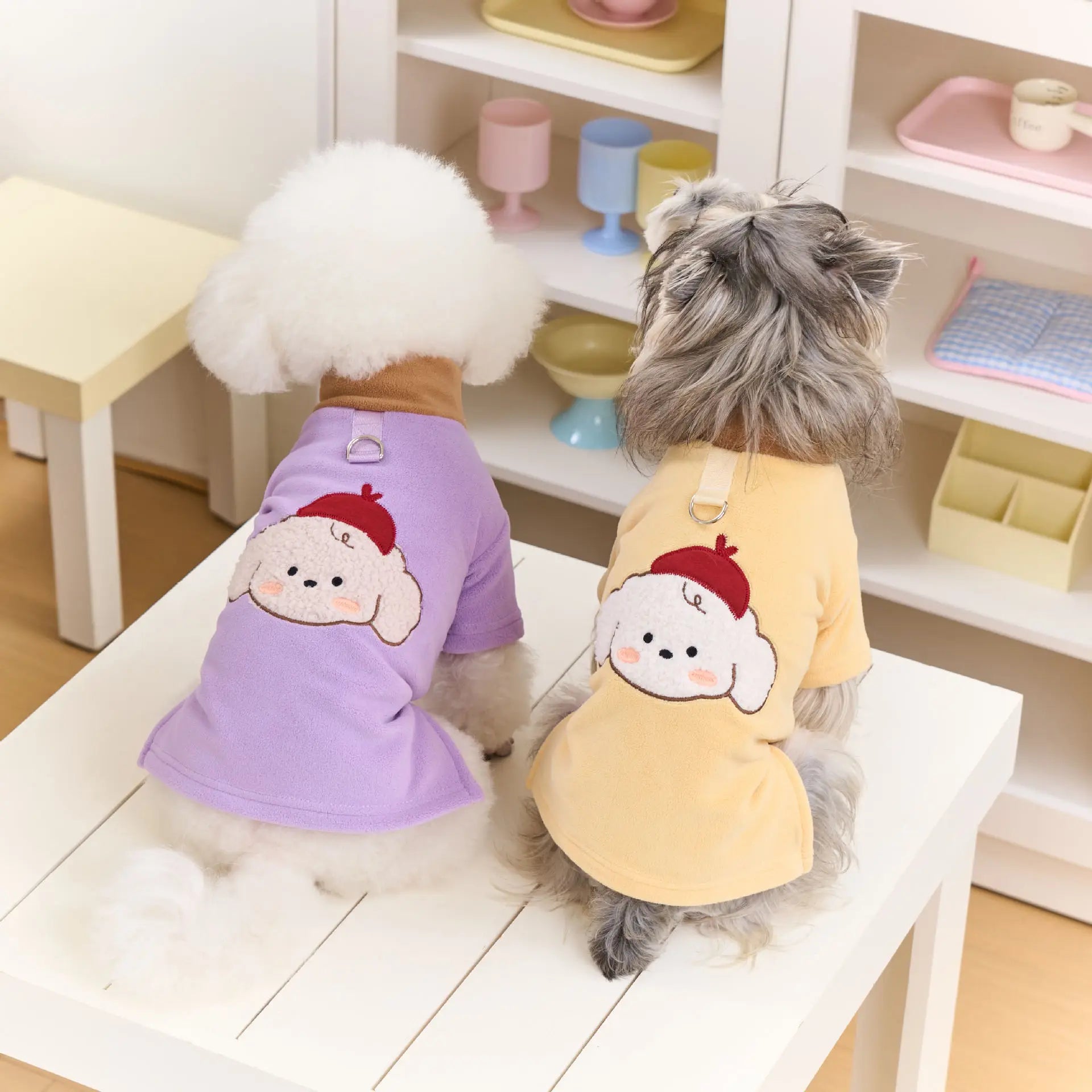Cute Printed Plush Dog Hoodie - Soft Fleece Puppy Sweater, Skin-friendly & Warm, Pet Costume Clothes for Small Dogs