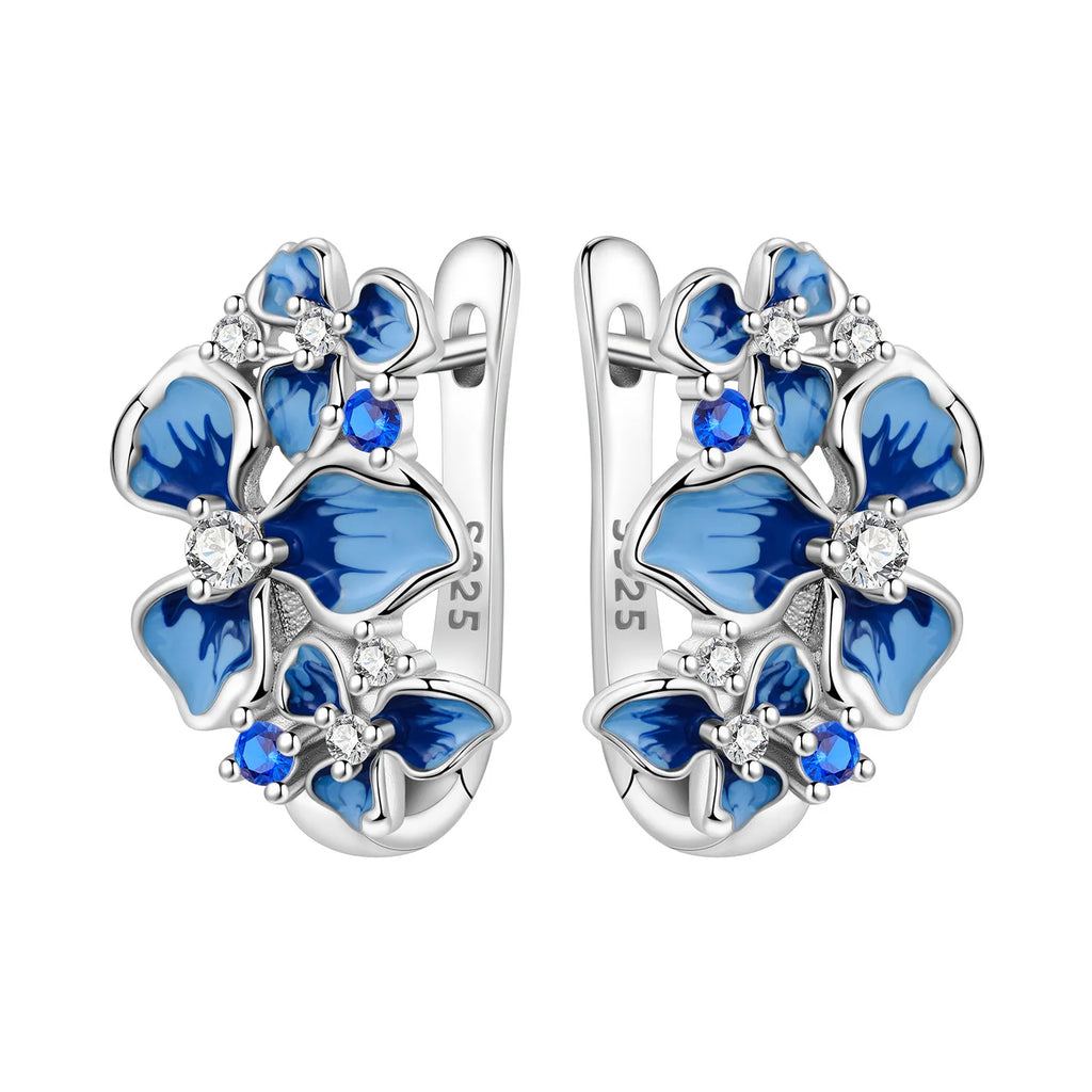 925 Sterling Silver Minimalist Blue Zircon Hoop Earrings Anniversary Gift