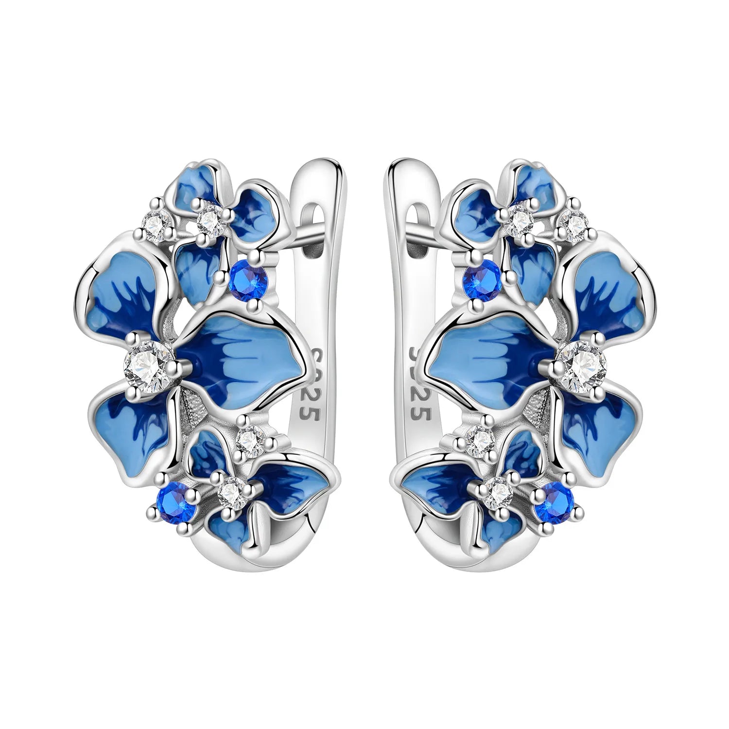 925 Sterling Silver Minimalist Blue Zircon Hoop Earrings Anniversary Gift