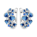 925 Sterling Silver Blue Iris Flower Hoop Earrings Anniversary Jewellery Gift