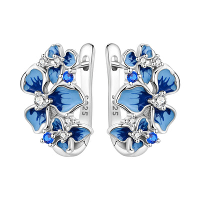 925 Sterling Silver Blue Iris Flower Hoop Earrings Anniversary Jewellery Gift