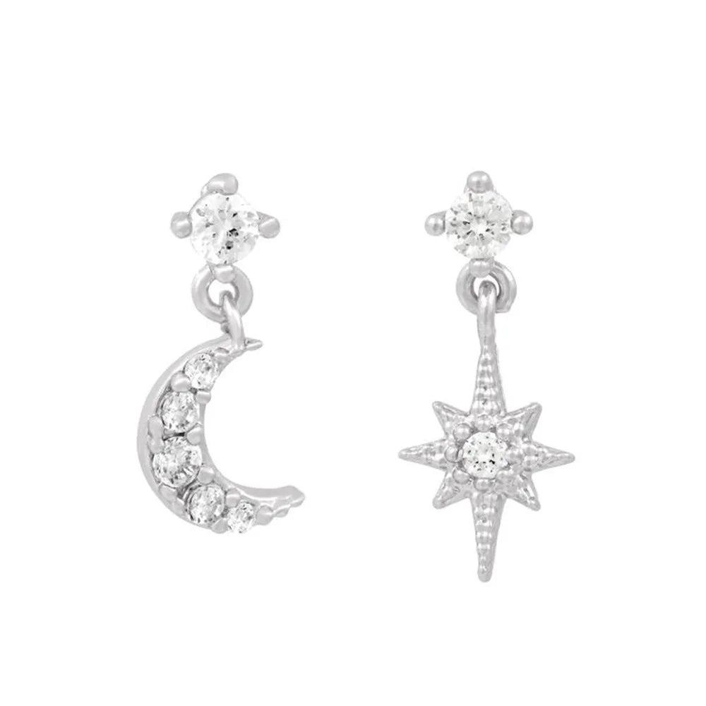 New Stainless Steel Zirconia Chain Hoop Earring Blue Star Moon Square