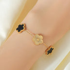 Five Leaf Clover Stainless Steel Bracelet Black Flower Wrist Chain