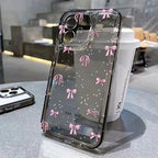 Cute Pink Bow Clear Case for iPhone 16 15 14 13 12 11 Pro Max XR XS 7 8 Plus