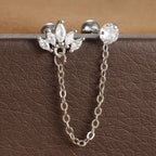 Stainless Steel Zircon Crown Stud Earrings Women 18K Gold Double Studs