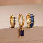 3PCS Cute Flower Stainless Steel Blue Zircons Small Hoop Earrings