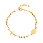 Stainless Steel Virgin Mary St Benedict Cross Bracelet, Bead Chain Bracelet Women Religious Jewelry