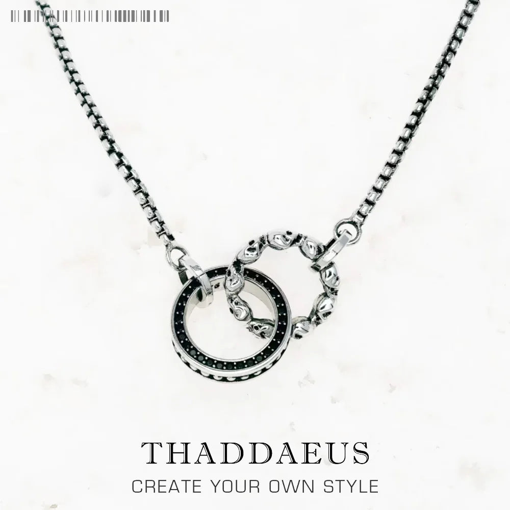 Skull Circle Black Stone Necklace 925 Sterling Silver Vintage Jewellery