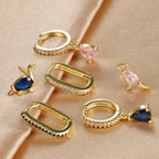 3PCS Waterdrop Shape Zircon Hoop Earrings Triangle Flower Studs