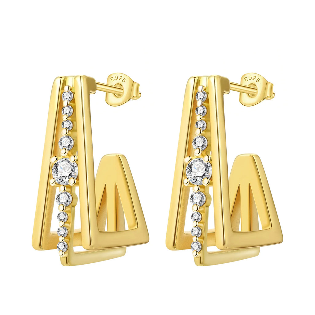 925 Sterling Silver Elegant Golden French Organ Hoop Earrings Trendy Jewellery