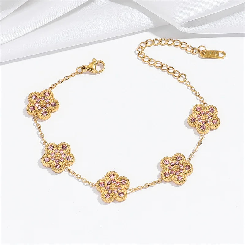 Flower Clover Zircon Stainless Steel Bracelet 2025 Trendy Wrist Chain