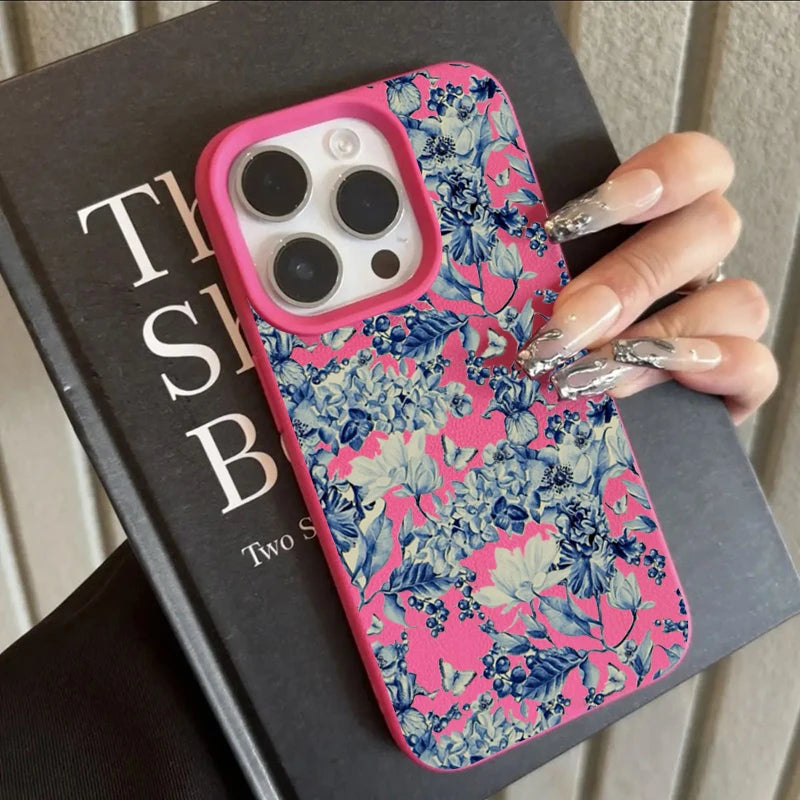 Porcelain Flower Case for iPhone 17 16 15 14 13 12 Pro Max Plus