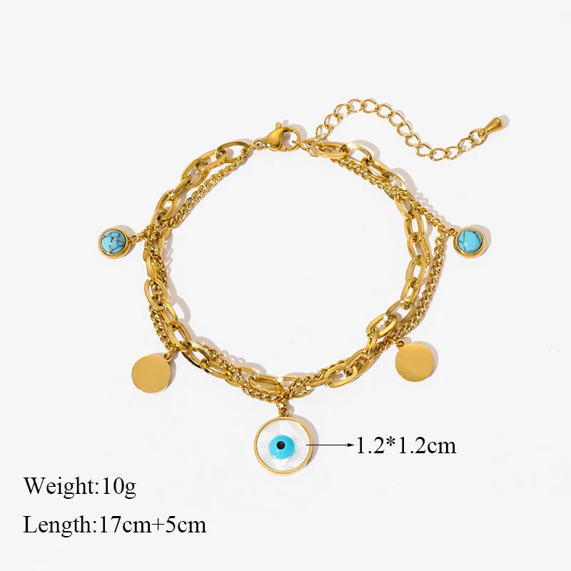 Gold Colour Multilayer Stainless Steel Charm Bracelet Men Women Bangle