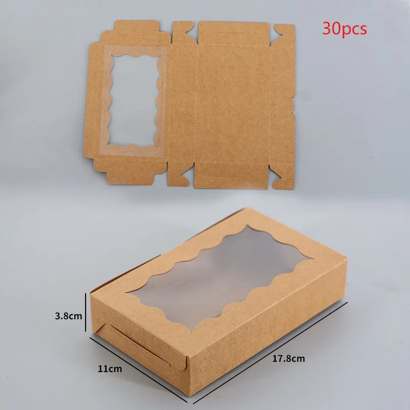 30 Pieces Kraft Bakery Box with Clear Window Cookie Box Bakery Candy Box for Pastry Biscuit Macaron Pie Candy Donuts