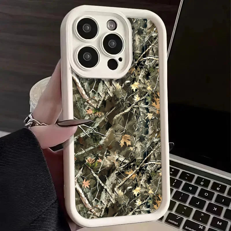 Forest Camouflage Pattern Simple Silicone Cover Case For iPhone 17 16 e 15 14 13 12 Mini 11 Pro XS Max 7 8 Plus Thickened Cover