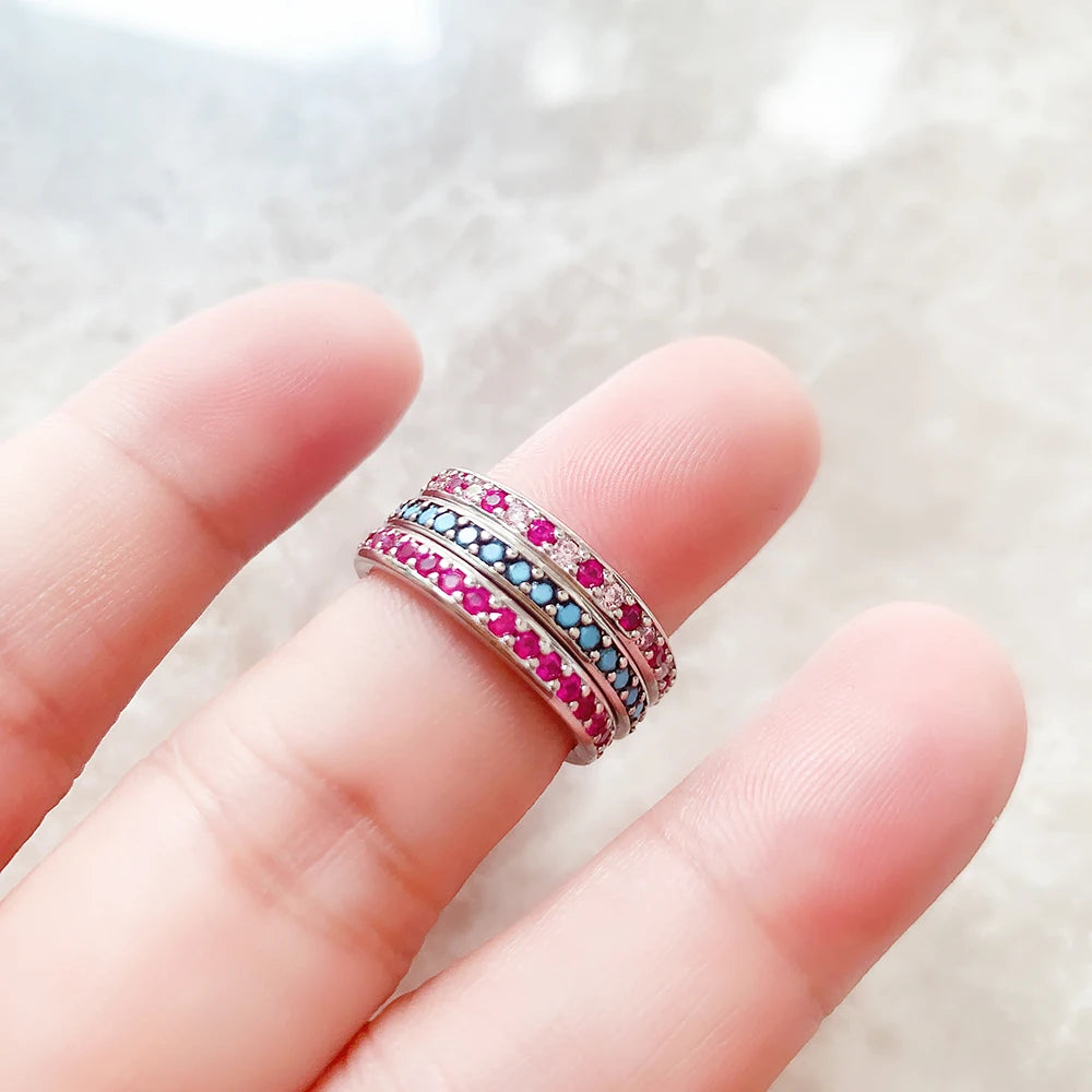 Elegant Colourful Stones Ring 925 Sterling Silver Romantic Jewellery Women