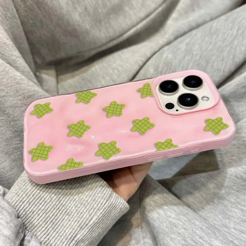 Black Checkered Star Case for iPhone 16 17 15 14 13 12 11 Pro Max Plus Soft