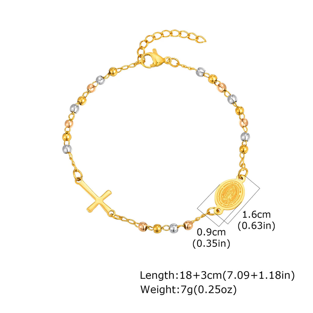 316L Stainless Steel Cross Bracelet for Women, Fashion Adjustable Chain Religious Christian Jewelry