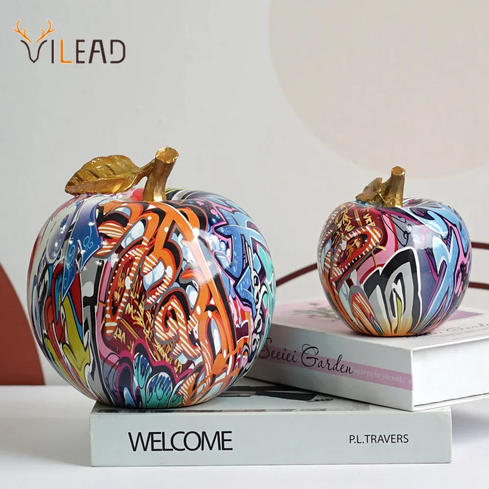 Painting Apple Sculptures Resin Fruit Ornament Statue Modern Pop Art Table Decor