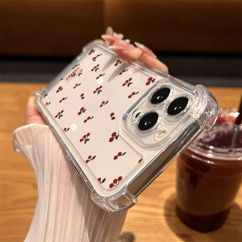 Cute Cherry Pattern Clear Case for iPhone 17 16 15 14 13 Pro Max