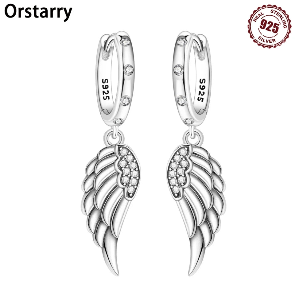 925 Sterling Silver Sparkling Wings Drop Earrings Trendy Anniversary Gift