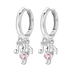 925 Sterling Silver Pink Heart Musical Note Drop Earrings Fashion Jewellery