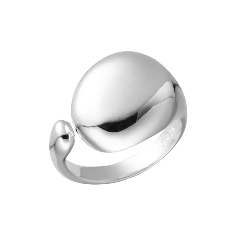Ellipse Smooth Surface Adjustable Ring 925 Sterling Silver Engagement Wedding Luxury