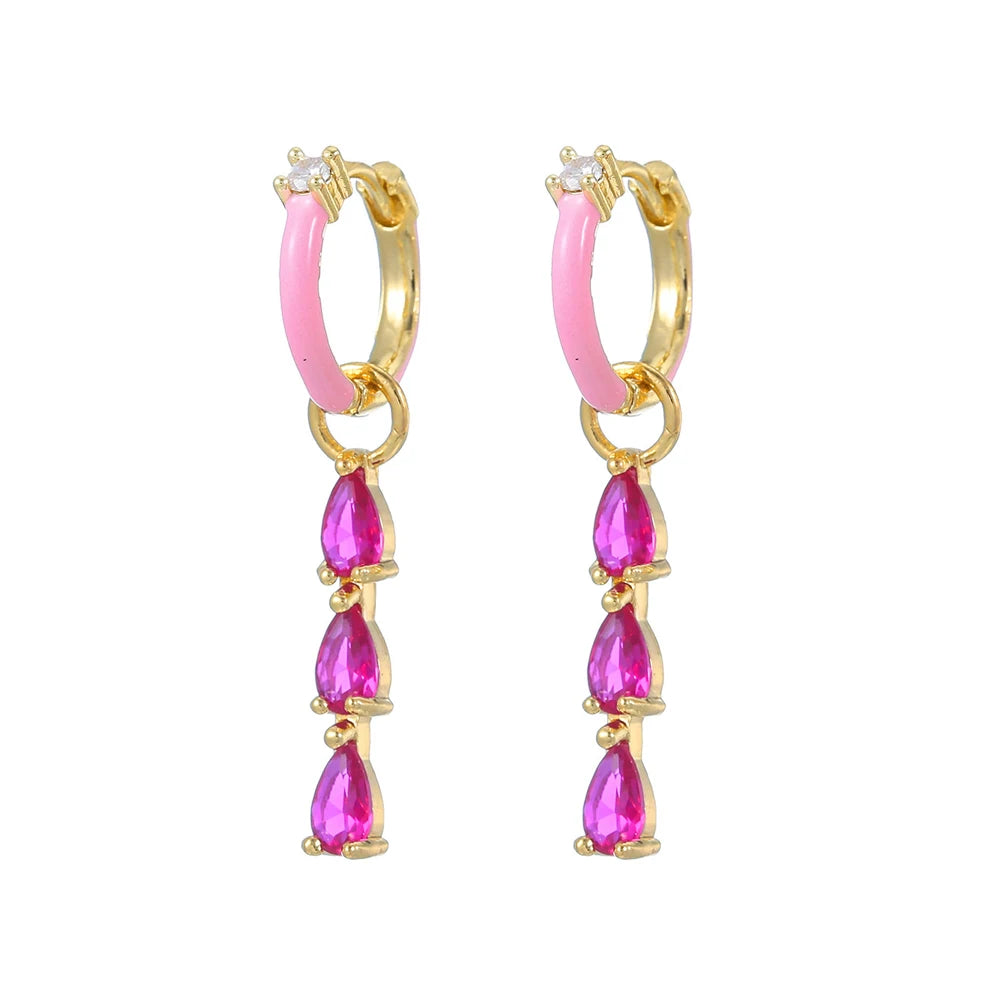 Stainless Steel Zircon Geometry Dangle Earring 18K Gold Plated Huggie