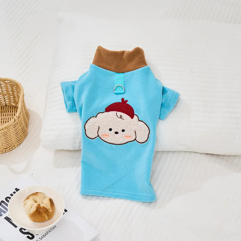 Cute Printed Plush Dog Hoodie - Soft Fleece Puppy Sweater, Skin-friendly & Warm, Pet Costume Clothes for Small Dogs