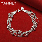 925 Sterling Silver 8-inch Beaded Bracelet Women Party Wedding Jewellery Gift