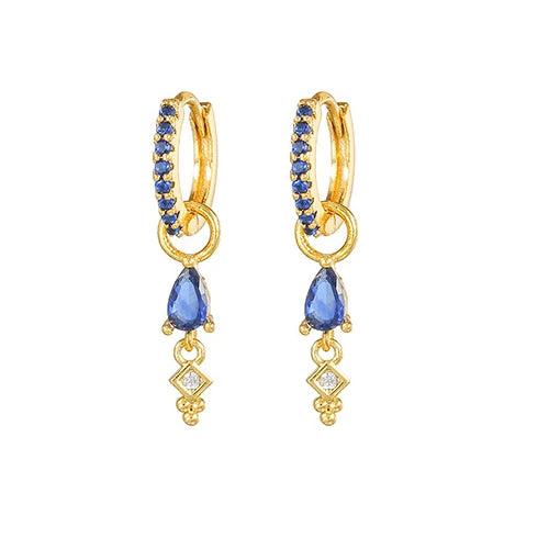 Classic Dark Blue Zircon Triangle Square Piercing Earrings Steel