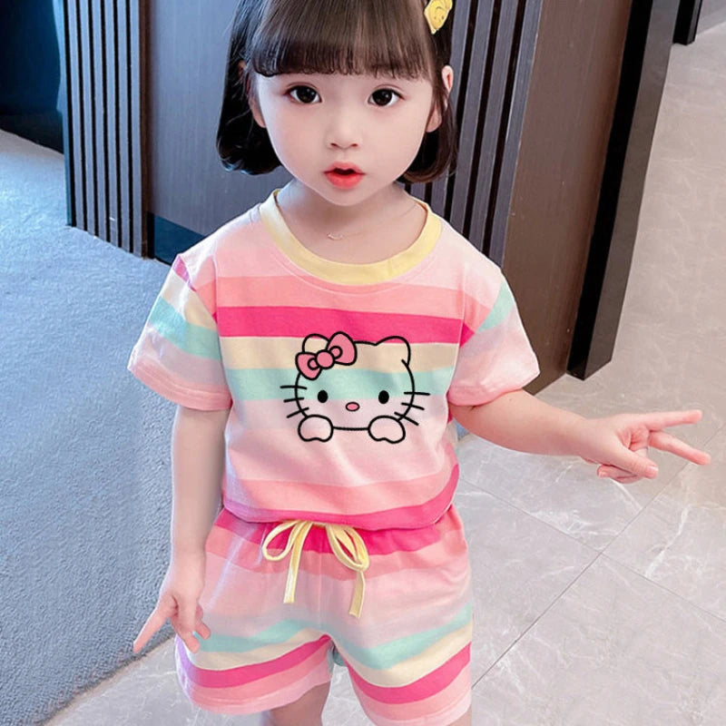 Sanrio Hello Kitty Girls Summer Clothing Set Short Sleeve T-Shirt and Shorts