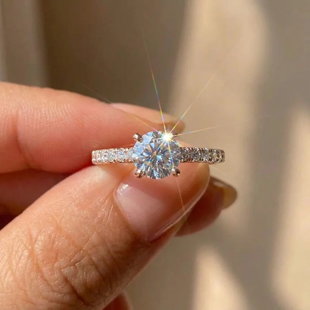 925 Sterling Silver Gorgeous Shiny Zircon Round Ring Anniversary Marry Luxury Fine Jewellery Gift