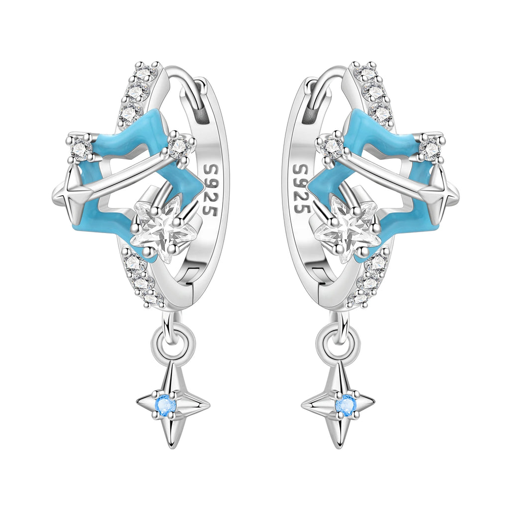 925 Sterling Silver Star Moon Sun Tassel Versatile Hoop Earrings Fine Gift