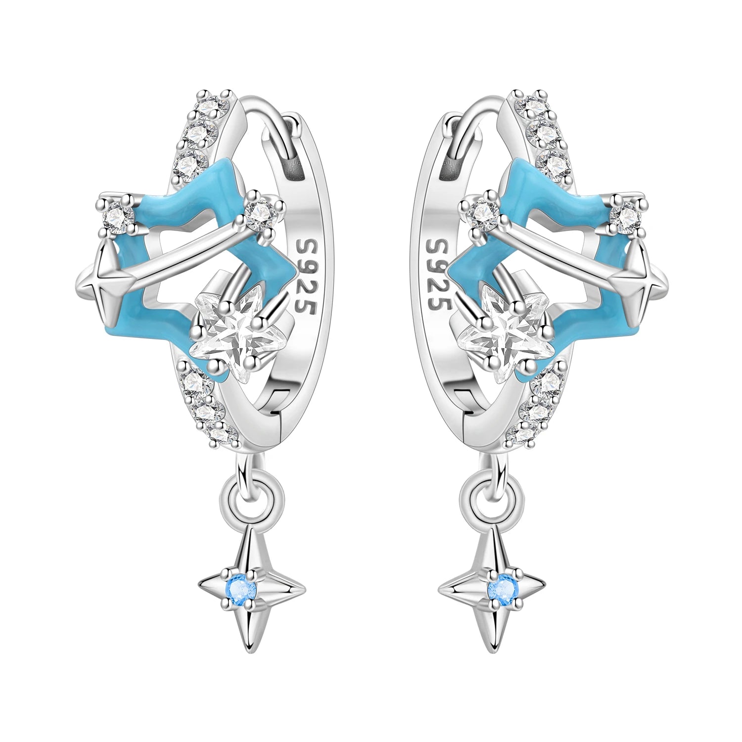 925 Sterling Silver Asymmetric Starry Drop Earrings Anniversary Jewellery Gift