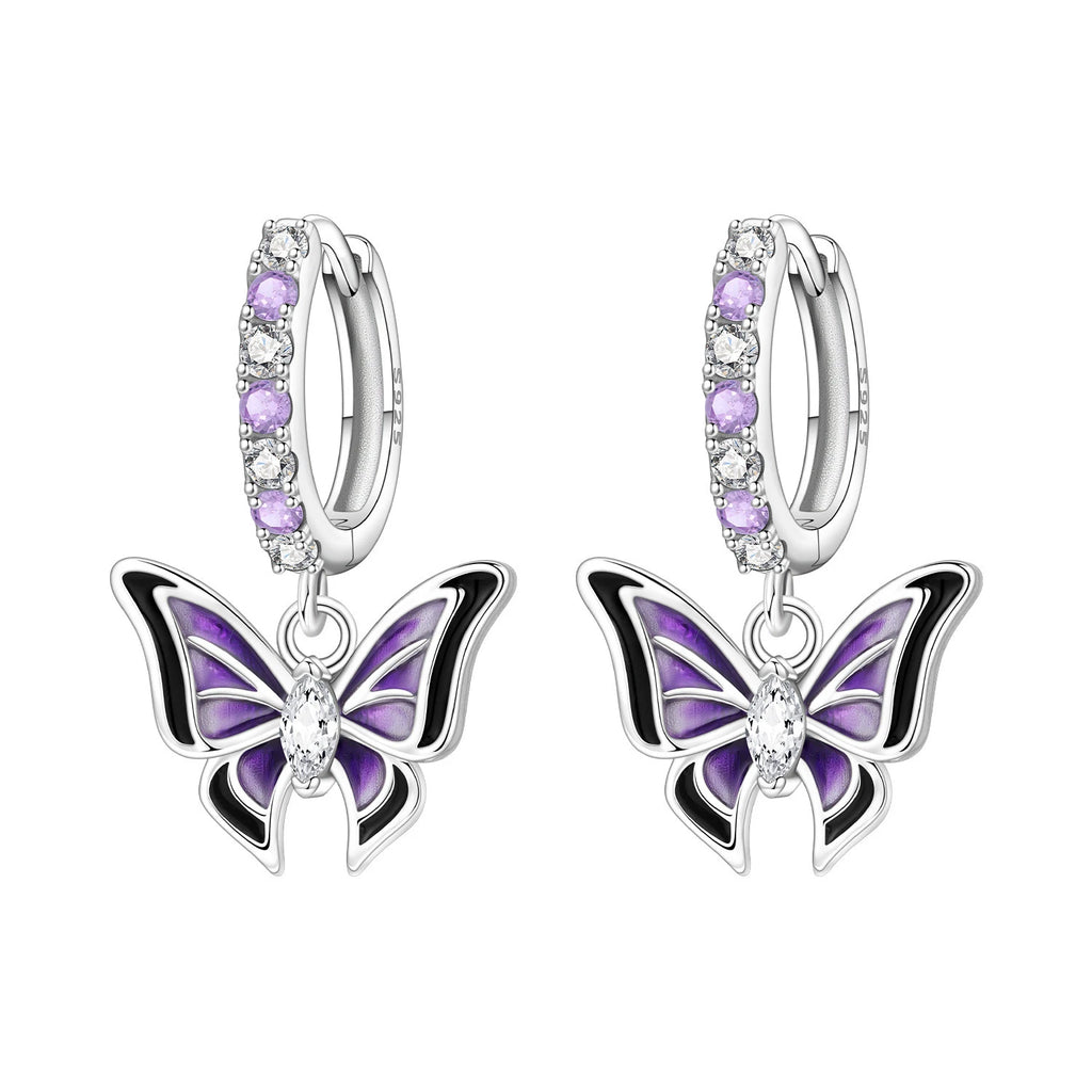 925 Sterling Silver Blue Purple Iris Flower Drop Earrings Trendy Jewellery