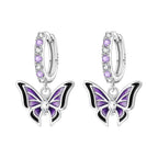 925 Sterling Silver Blue Purple Iris Flower Drop Earrings Trendy Jewellery