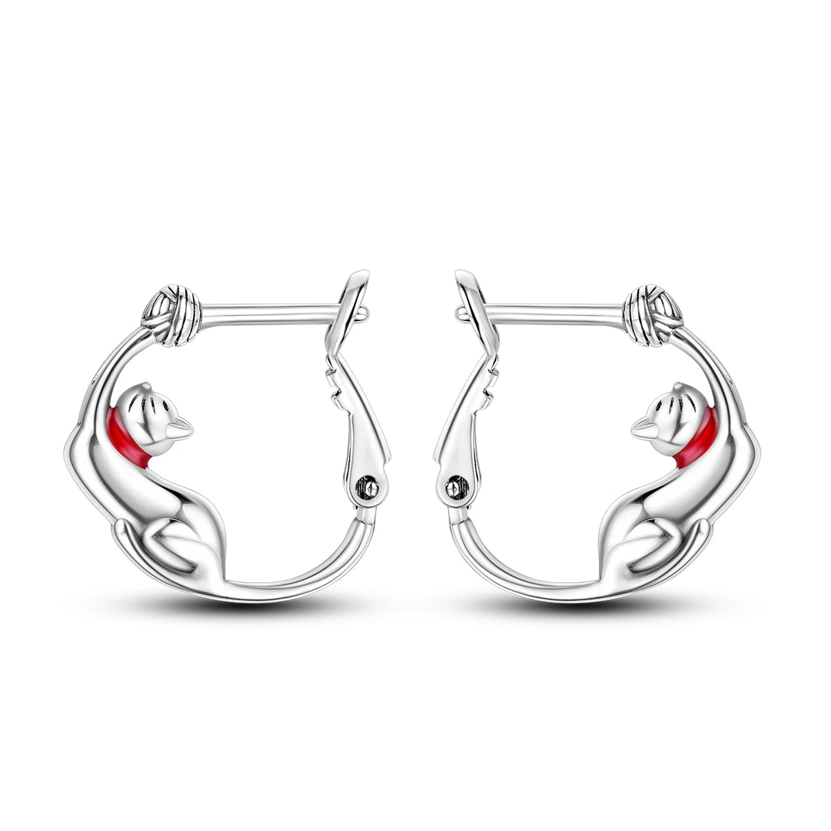 925 Sterling Silver Cute Lazy Cat Animal Pet Hoop Earrings Birthday Gift