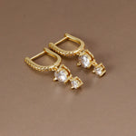 2022 Stainless Steel Zircon Square Chain Hoop Earrings Small Pendant