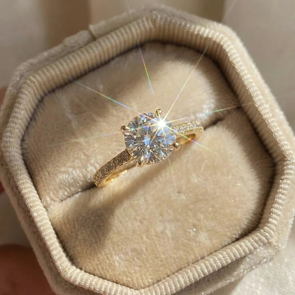 925 Sterling Silver Gorgeous Shiny Zircon Round Ring Anniversary Marry Luxury Fine Jewellery Gift
