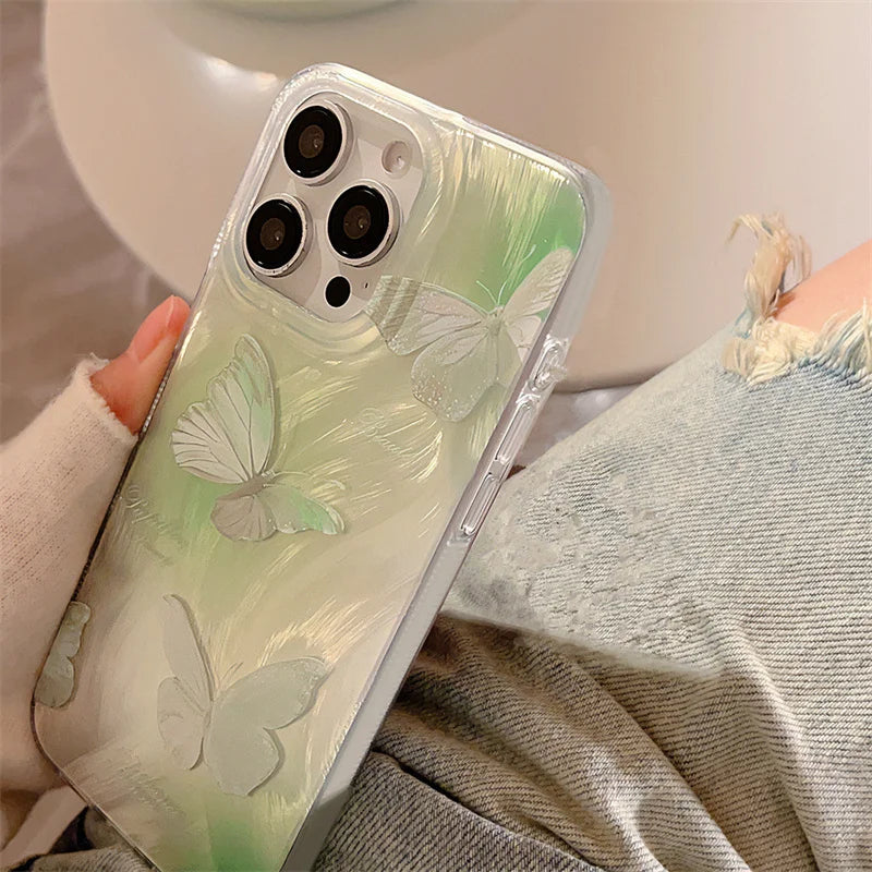 Green Gradient Butterfly Case for Samsung A55 A35 A15 S24 S23 Ultra S22 FE